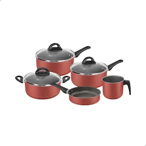 Conjunto Criativa 5Pç Antiaderente Cinza-Vermelha Tamp Vidro