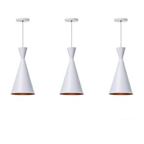 Kit 3 Lustre Pendente Canadá Branco Com Cobre Mesa Jantar