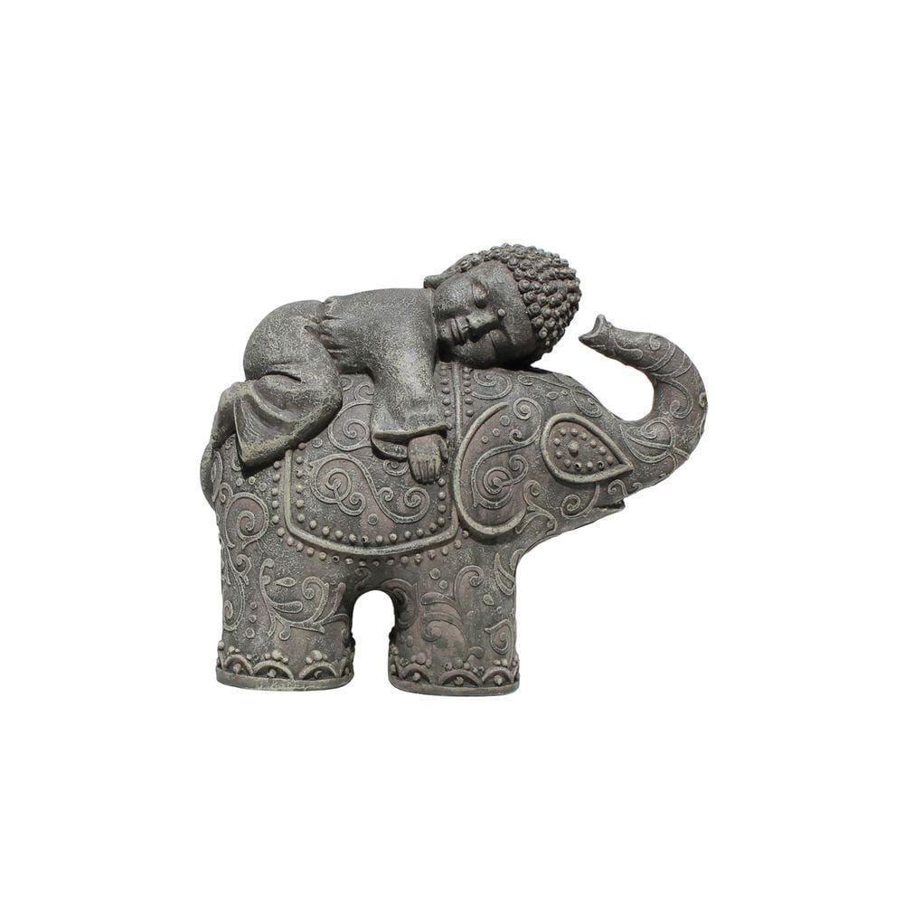 Estatua Decorativa Elefante com Buda Tibetano em Resina