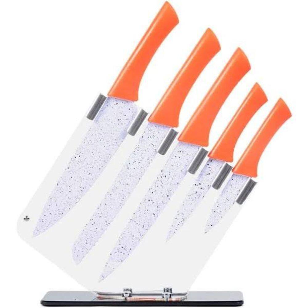 Conjunto Facas Suporte Chef Coral Inox/Acrílico 6Pç - Wincy