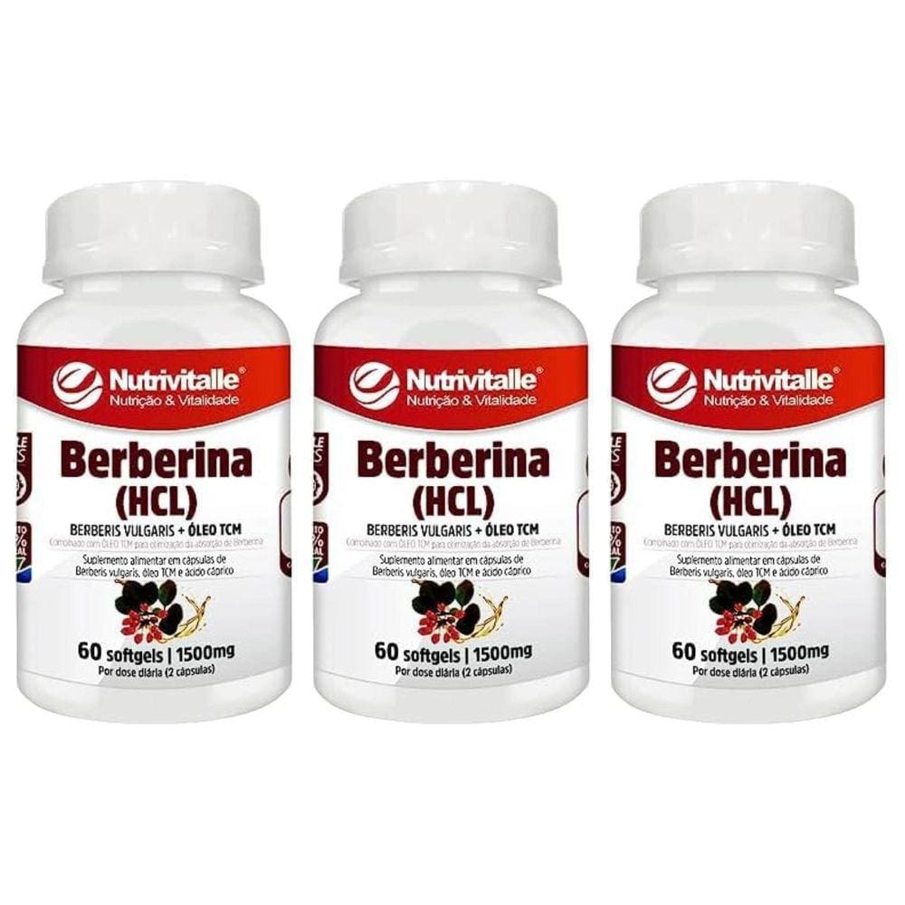 Kit 3 Un - Berberina Hcl 1500Mg 60 Capsulas Nutrivitalle