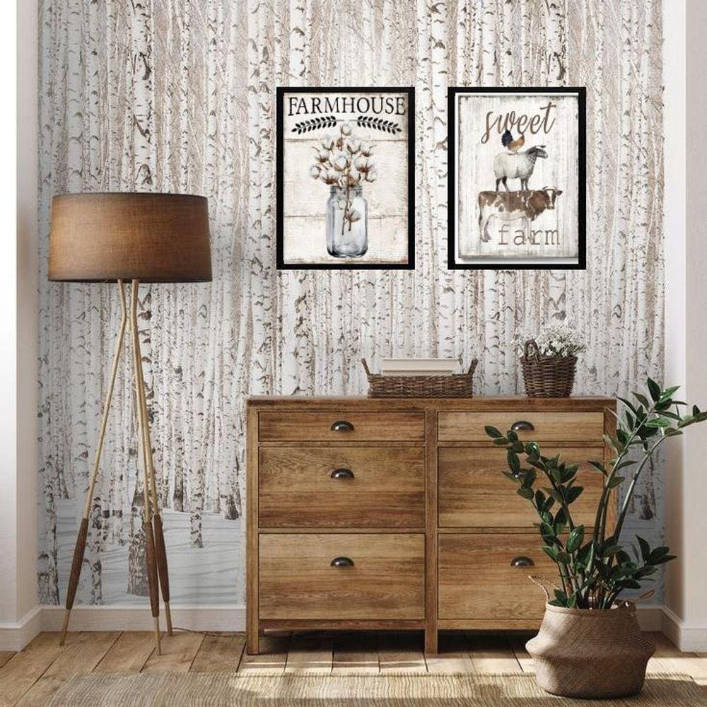 Kit 2 Quadros Rústicos Claros Casa De Fazenda 24X18Cm