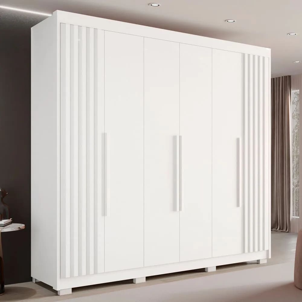 Guarda Roupa Casal Ripado com 6 Portas e 6 Gavetas Granada - Sallêto - Branco
