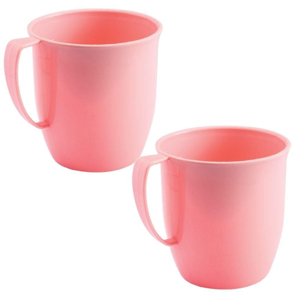 Caneca Infantil de plástico com alça 300ml rosa 2 unidades Plasutil ref.2207