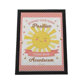 Quadro Com Moldura Pense Positivo E Boas Coisas Acontencem