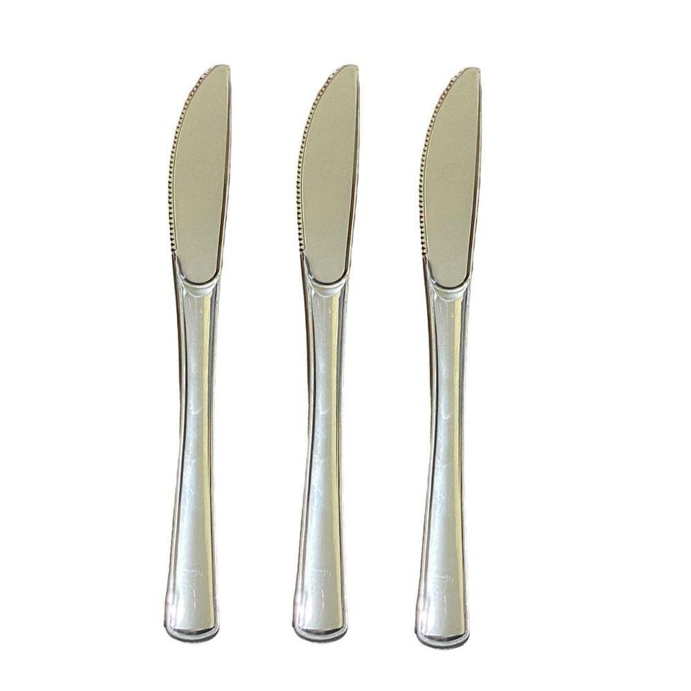Facas Refeição Descartáveis Plástico Prata 19,5Cm- 12Un