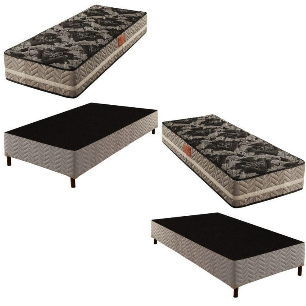 2 Bases Box Solteiro Galaxy 42x88x188cm com Kit com 2 Colchões Solteiro Molas Ensacadas Galaxy 26x88 Rustico Prata