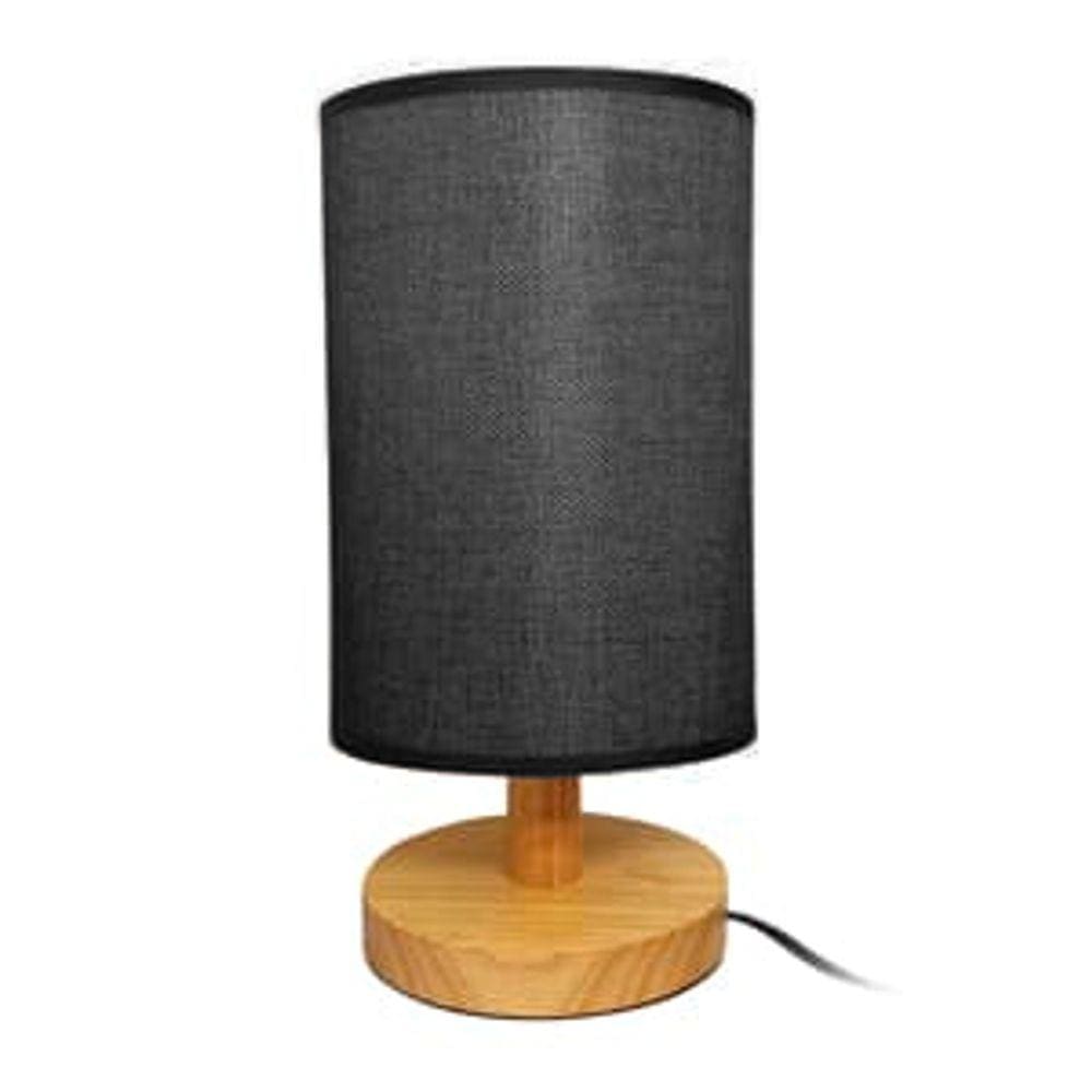 Abajur Madeira Tecido Preto 28x14cm