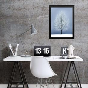 Quadro Fotografia Árvore Neve- Cinza E Branco 45X34Cm