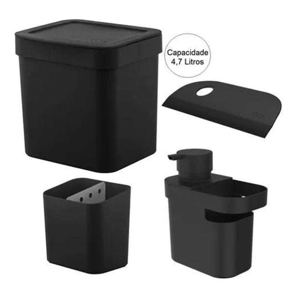 Kit Pia Lixeira Porta Detergente Escorredor Talheres Rodinho