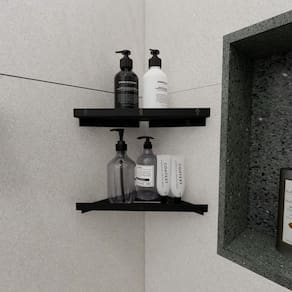 Porta Shampoo Sabonete Suporte Canto Parede Banheiro Preto