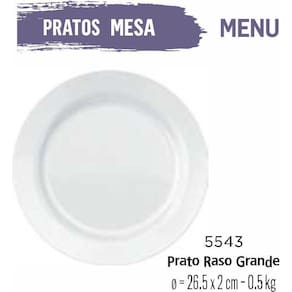 Jogo De Prato Menu 06 Pratos Rasos Grande - 26Cm Branco