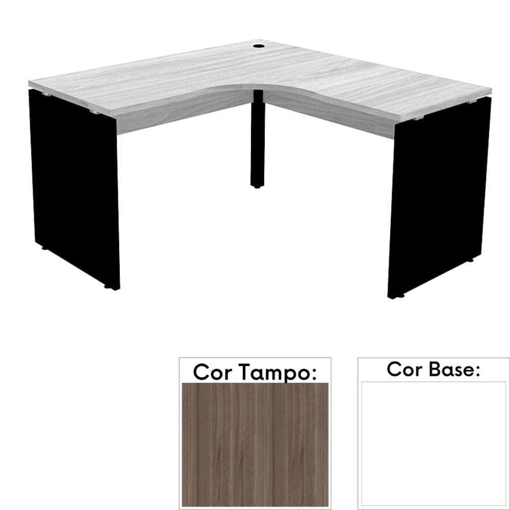 Mesa de Escritório em L Pé Painel PE25 em MDP 135 x 135 x 60 cm Cor Walnut e Base Branca