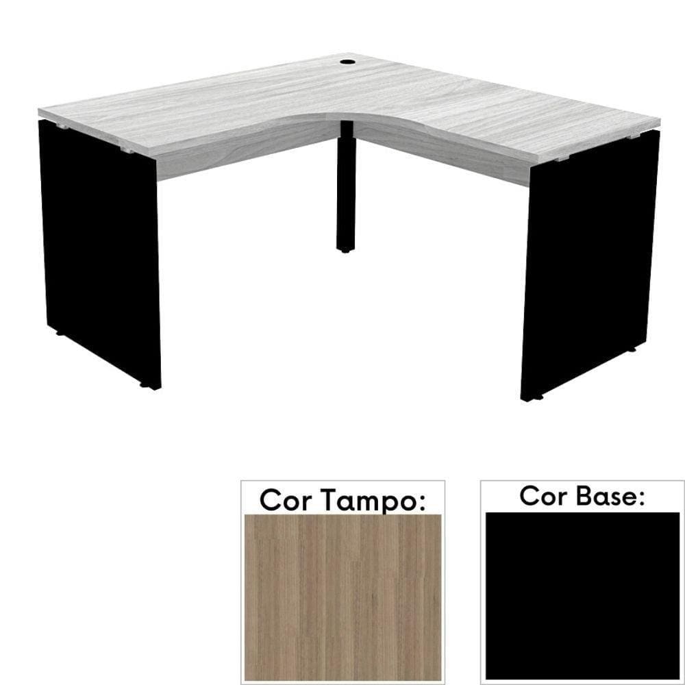 Mesa de Escritório em L Pé Painel PE25 em MDP 135 x 135 x 60 cm Cor Noce Naturalle e Base Preta