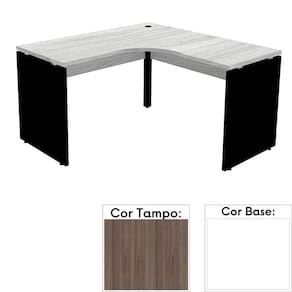 Mesa de Escritório em L Pé Painel PE25 em MDP 145 x 145 x 60 cm Cor Walnut e Base Branca