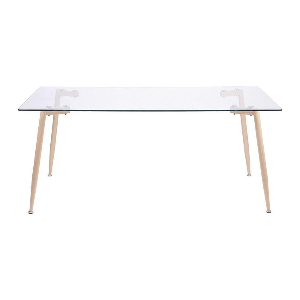 Mesa de Jantar Retangular 120 cm Taurus Base Metal Cor Madeira Tampo Vidro