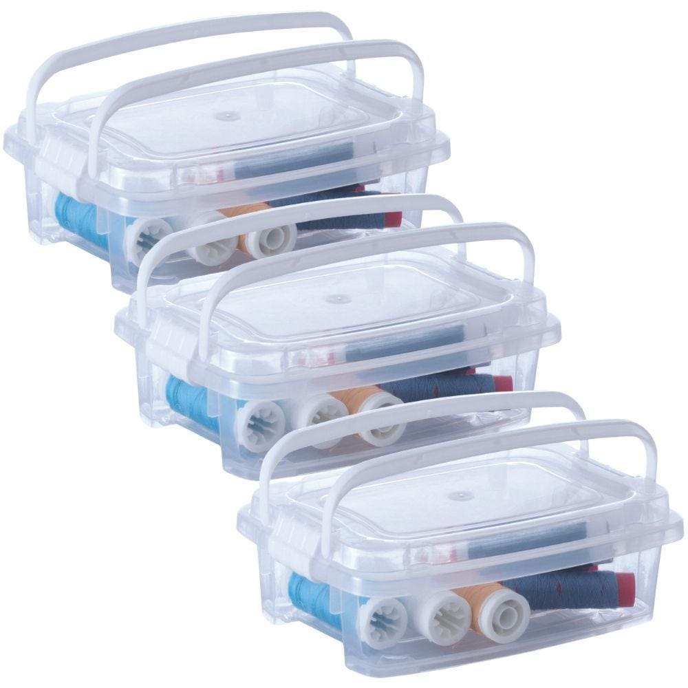 Caixa organizadora com alça Gran Box 410ml 3 unidades Plasutil ref. 8408