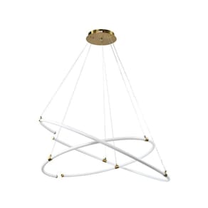 Lustre Pendente Moderno 2 Aneis Led 180W Dourado Ani