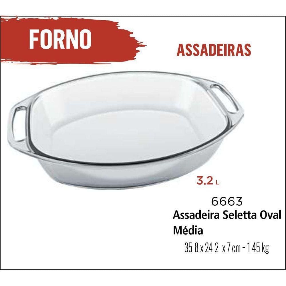 6 Forma Assadeiras De Vidro Alça Oval 3,2Lts Marinex Vidro