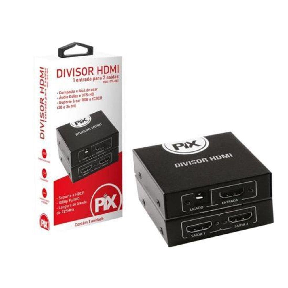 Divisor HDMI 1.3 1 Entrada X 2 Saídas Preto PIX [F002]