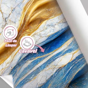 Papel De Parede Painel 3D Mármore Branco Azul Dourado 4M