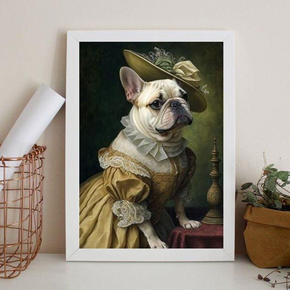 Quadro Bulldog Francês Branquinha - Lady 45X34Cm