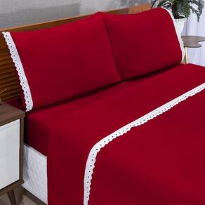 Jogo De Lençol Casal King Microfibra Lese 04 Peças Vermelho