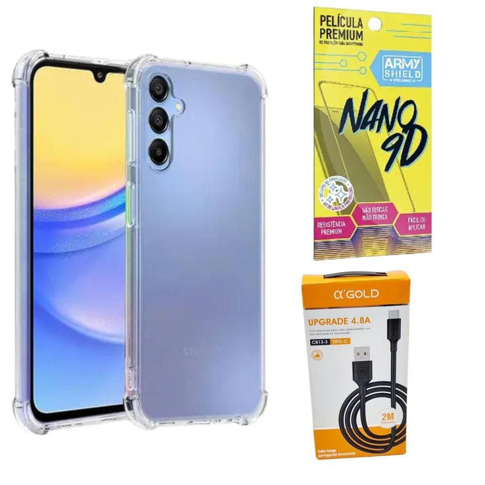 Capinha Para Galaxy A55 + Cabo Tipo-C 2 Metros + Pelicula 9D