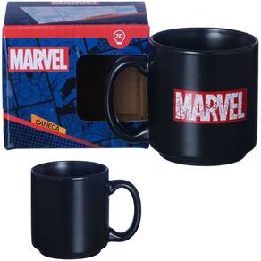 Mini Caneca Logo Marvel Café Expresso Empilhável Cerâmica Preta 100ML Oficial
