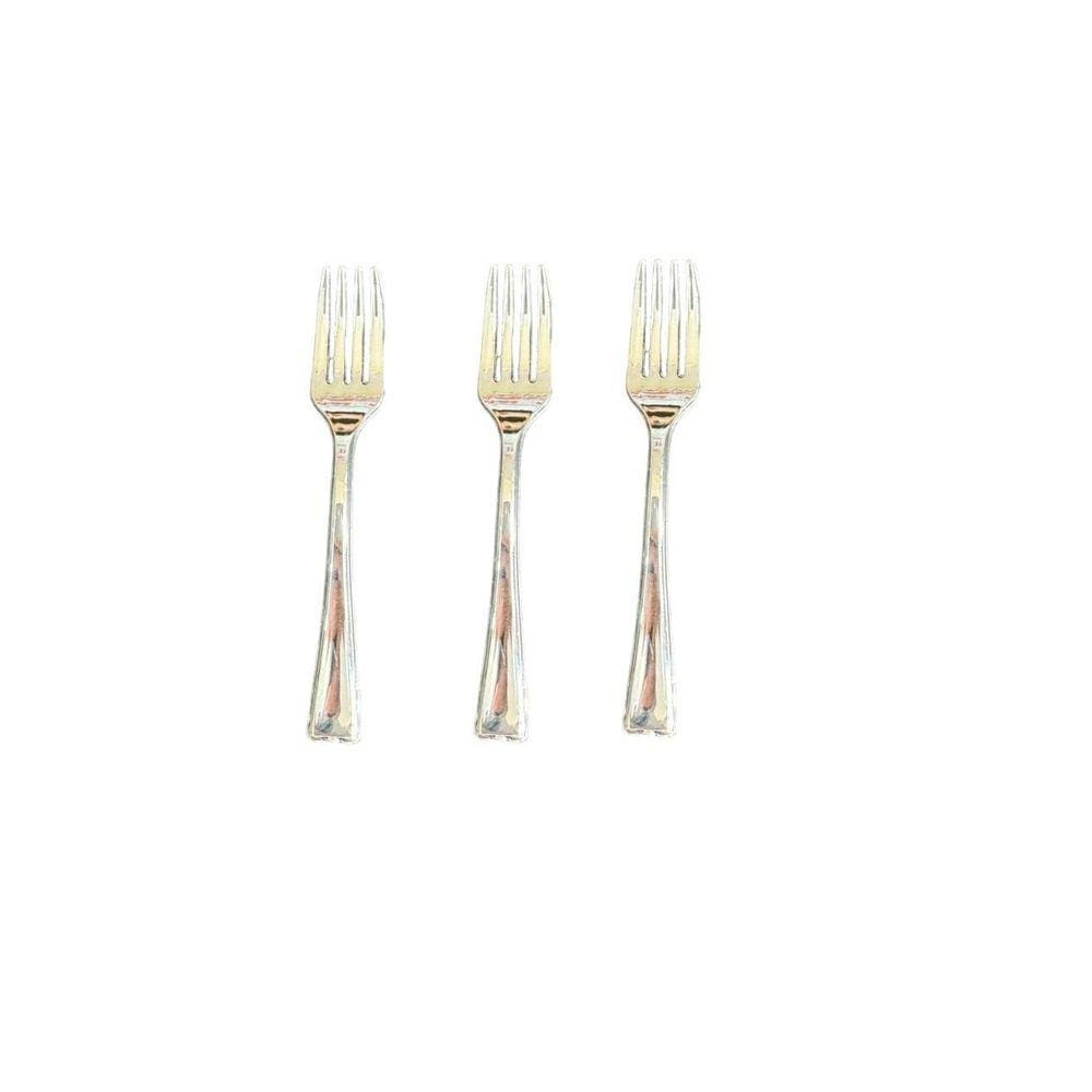 Pacote Com 72 Un Mini Garfo Prata Luxo Descartável 10Cm