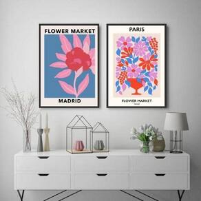 Kit 2 Quadros Flower Market - Madrid E Paris 24X18Cm
