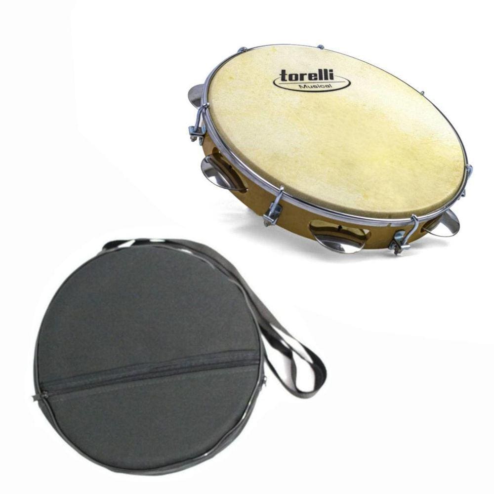 Pandeiro 10`` Injetado Em Abs Pele Animal Com Capa Luxo