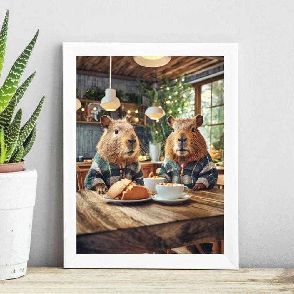Quadro Decorativo Capivaras Na Cozinha 45X34Cm
