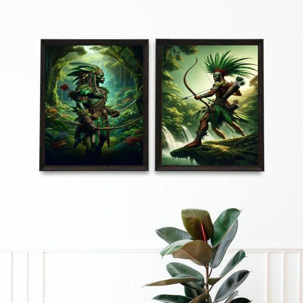 Kit 2 Quadros Candomblé - Oxossi Guerreiro 45X34Cm