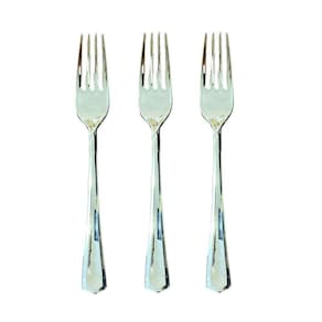 Kit 200 Garfos Descartáveis De Luxo Em Plástico Prata 18Cm