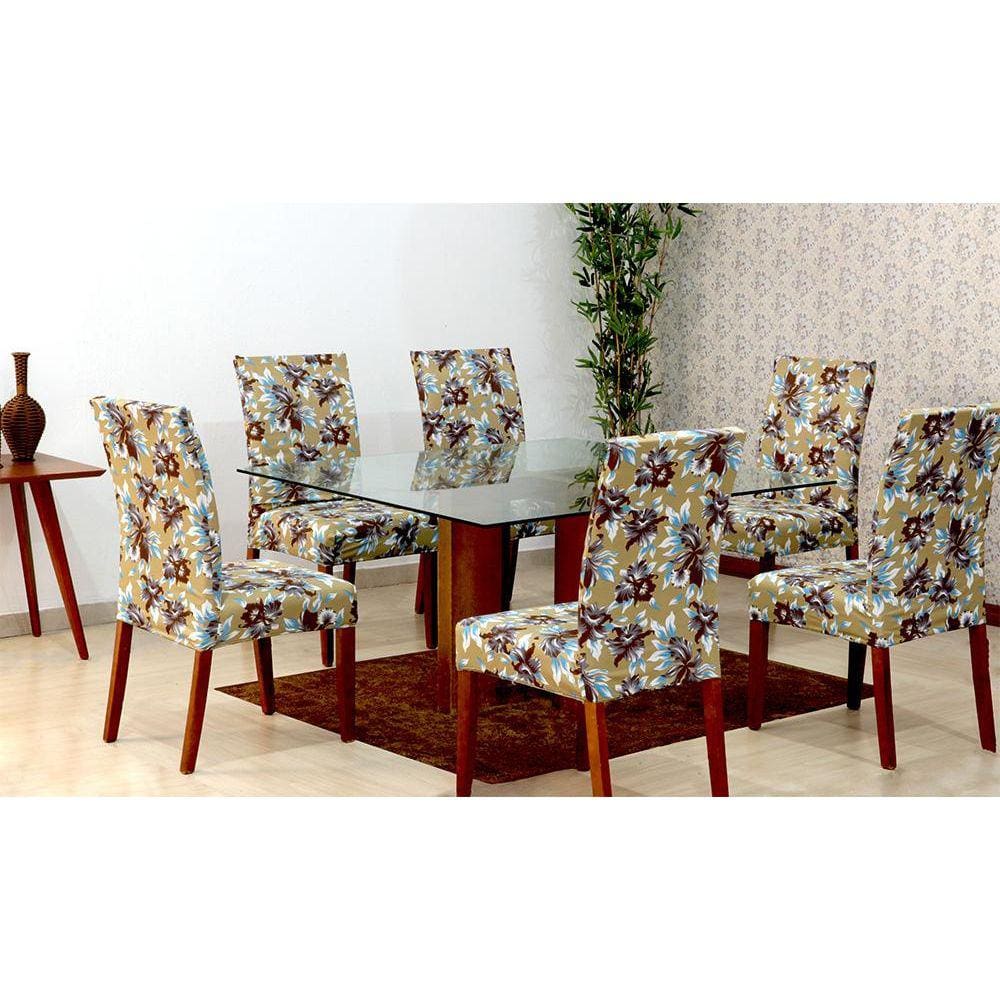 Capas De Cadeira 04 Lugares Floral Bege [F101]