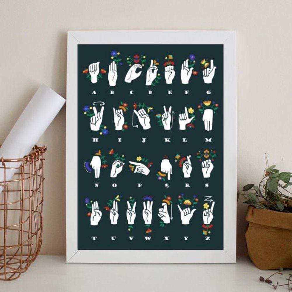 Quadro Alfabeto Manual - Libras 33X24Cm - Com Vidro