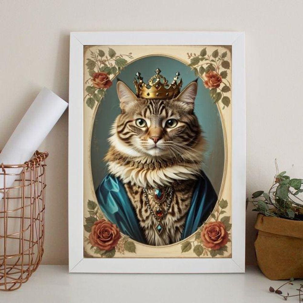 Quadro Vintage - Gatinha Rainha 33X24Cm