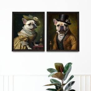 Kit 2 Quadros Vintage Bulldogs Franceses 45X34Cm