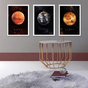 Kit 3 Quadros Decorativos Planetas 45X34Cm - Com Vidro