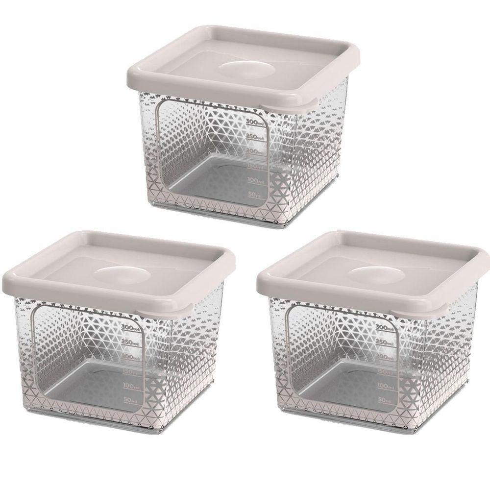 Kit 3 Potes Para Alimentos Transparente Prisma 430Ml C/Tampa