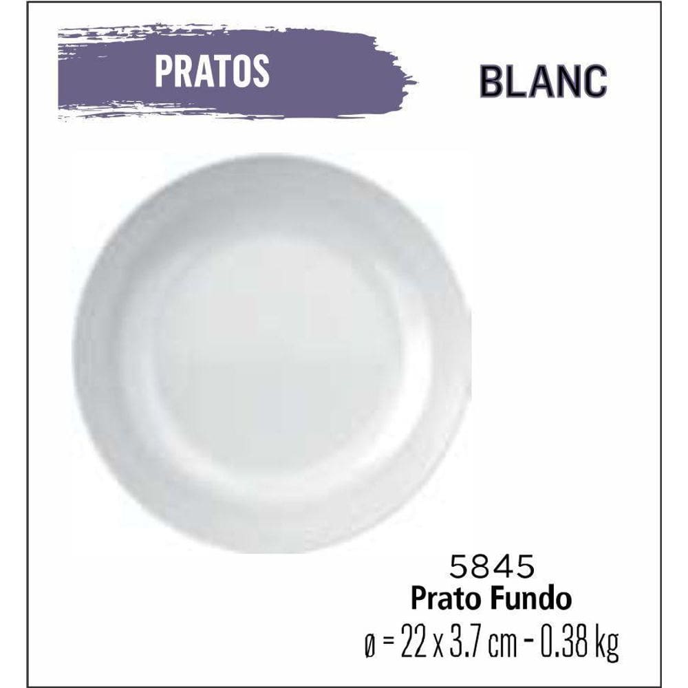 Jogo De Prato Blanc 06 Pratos Fundos - Sopa - 22Cm Branco
