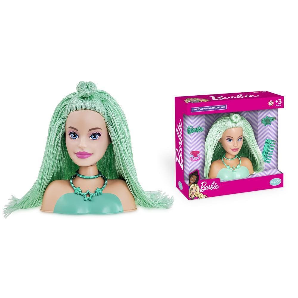 Barbie Mini Styling Head Special Hair Verde Cabelo De Tricô