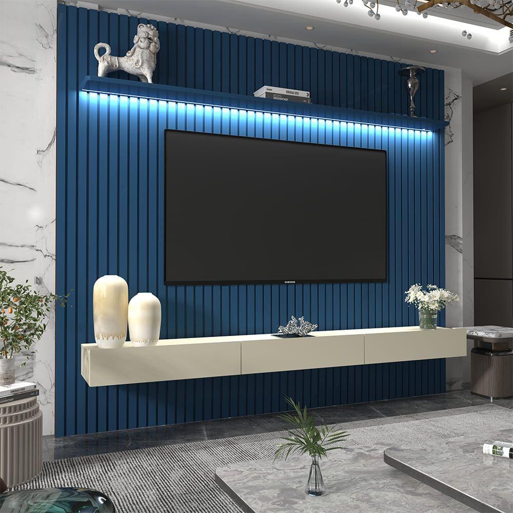 Home para TV Ripado com LED Nobre 230 Azul Off White - Gelius	