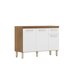 Gabinete Armário de Cozinha Dama 120cm Amendola/Branco C/ Tampo - Demobile