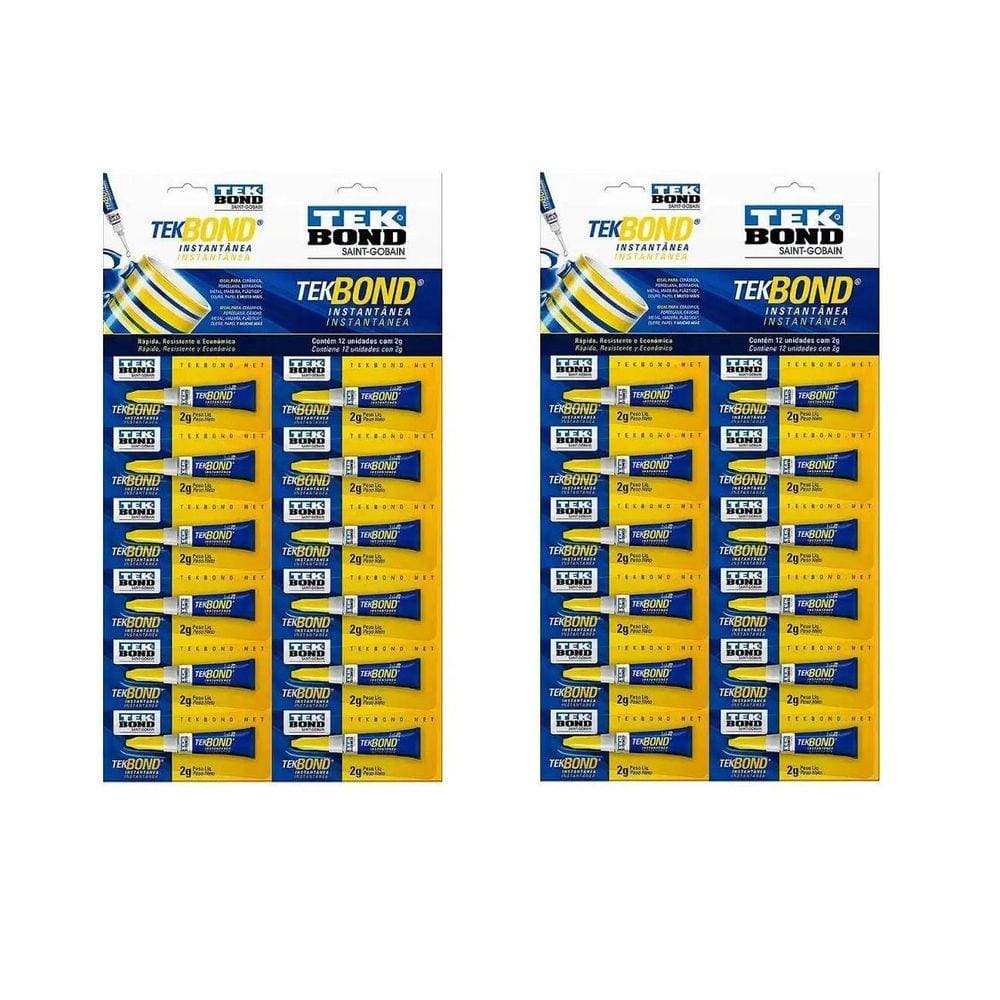 2 Cartelas Com 12 Colas Instantânea Multiuso Tek Bond 2 Gr
