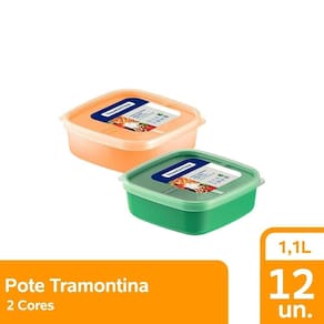 Pote Tramontina Mixcolor 1,1L com Tampa Transparente 2 Cores - Embalagem com 12 Unidades