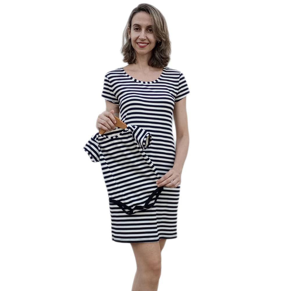 Vestido e Body de Bebê Tal Mãe Tal Filho Listrado Preto Branco