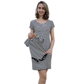 Vestido e Body de Bebê Tal Mãe Tal Filho Listrado Preto Branco