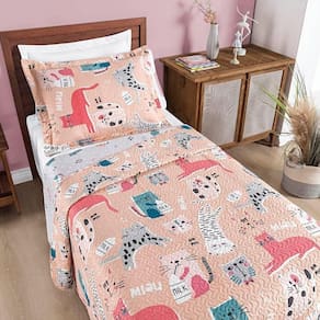 Colcha Solteiro Bouti Kids Dupla Face Estampado 2 Peças Gatinha
